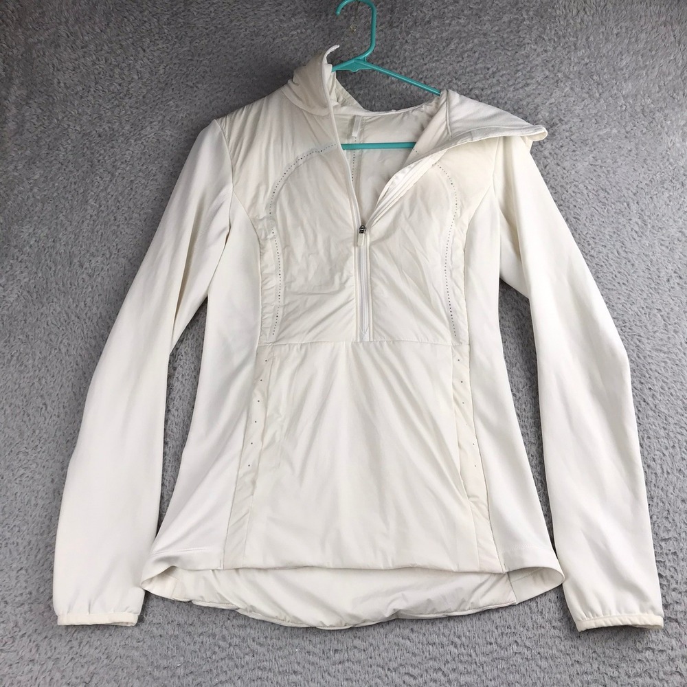 Lululemon Run For Cold Pullover Womens 4 White Reflactive 1/2 Zip Hooded Jacket